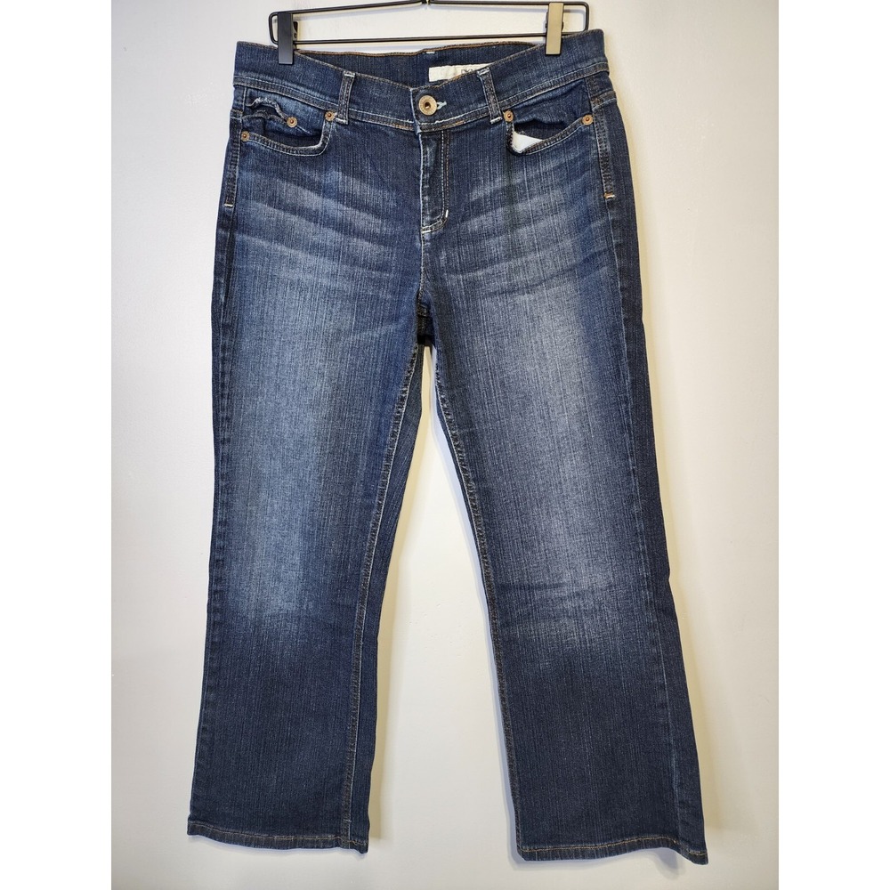 DKNY Jeans Womens 12S Easy Street Straight Wide Blue Denim Wash Mid Rise Stretch